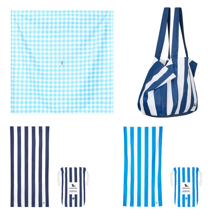 Dock & Bay 2 x Beach Towel + Bag + Picnic Blanket - Blueberry Pie