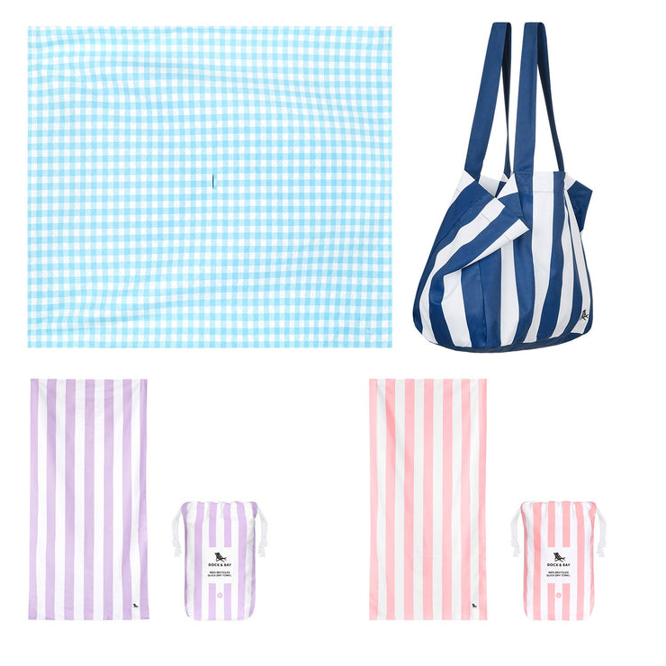 Dock & Bay 2 x Beach Towel + Bag + Picnic Blanket - Blueberry Pie