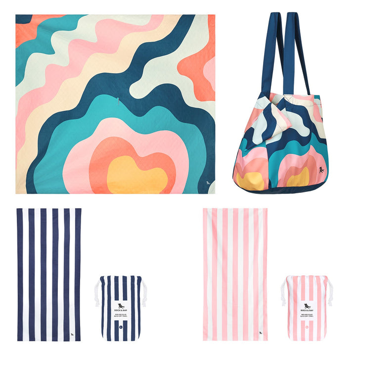 Dock & Bay 2 x Beach Towel + Bag + Picnic Blanket - Get Wavy