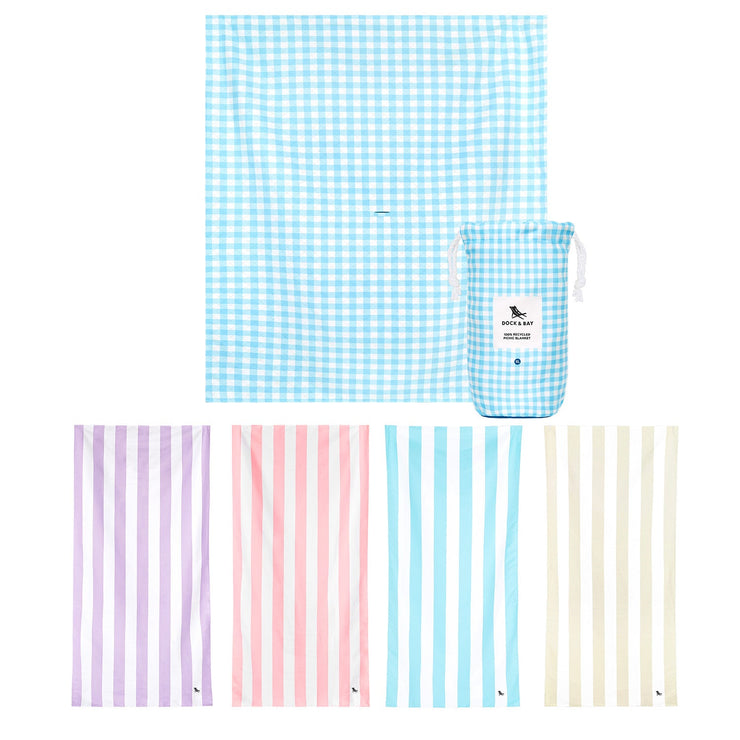 Dock & Bay Picnic Bundle - Blueberry Pie Blanket  + 4 Cabana Towels - Set A