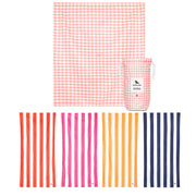 Dock & Bay Picnic Bundle - Pink Gingham Blanket  + 4 Cabana Towels - Set B